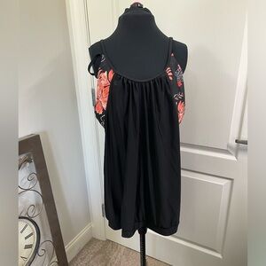 Hanna Nikole Women's Plus Size 24W Black Floral Tankini Top Full Coverage NWT